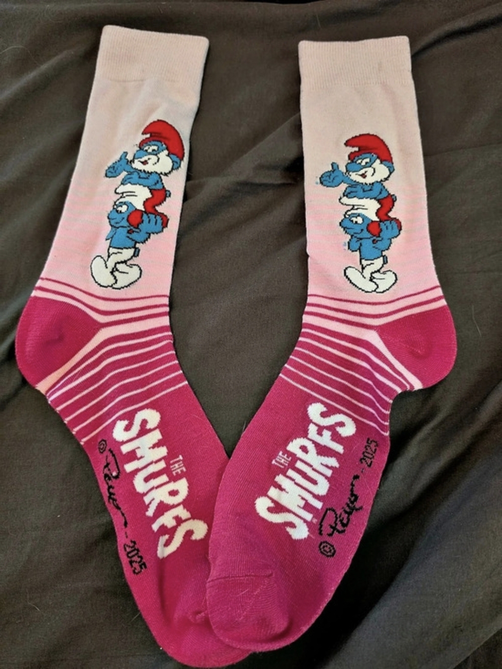 The Smurfs Graphic Striped Socks Pink